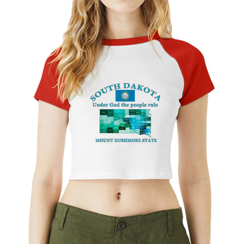 Colorful South Dakota County Map, Flag, Motto, Nickname T Shirt Raglan Crop Top by cm-arts | Artistshot