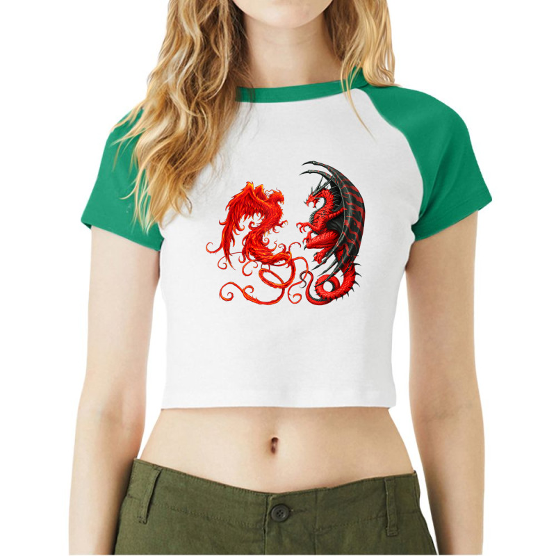 Rising Phoenix Fire And Dragon T Shirt Raglan Crop Top by cm-arts | Artistshot