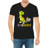 Cute Eggasaurus Stegosaurus Egg Dinosaur Happy Eas V-neck Tee | Artistshot