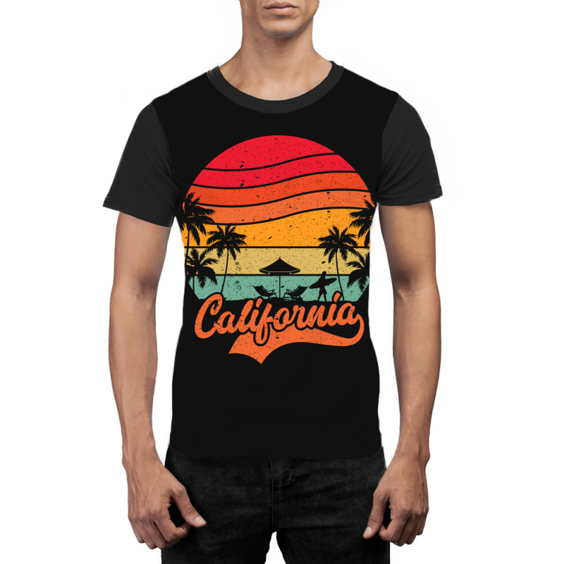 California Surfing Paradise, Summer Vacation Palm Graphic T-shirt by T-shirts+ | Artistshot