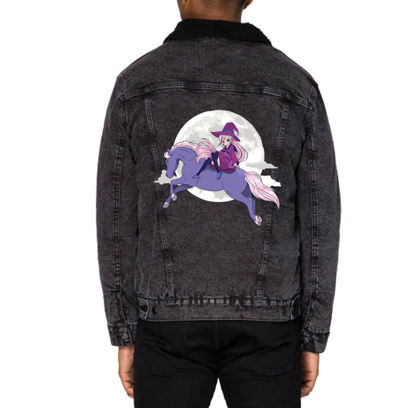 Anime Witch Riding Horse Halloween Witch Moon Hors Unisex Sherpa-lined Denim Jacket | Artistshot