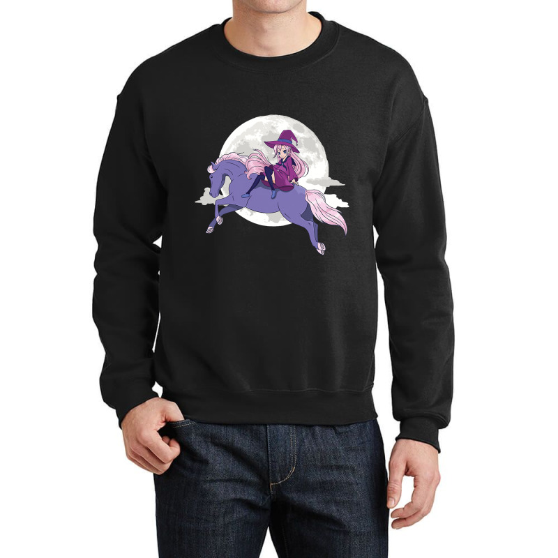 Anime Witch Riding Horse Halloween Witch Moon Hors Crewneck Sweatshirt | Artistshot