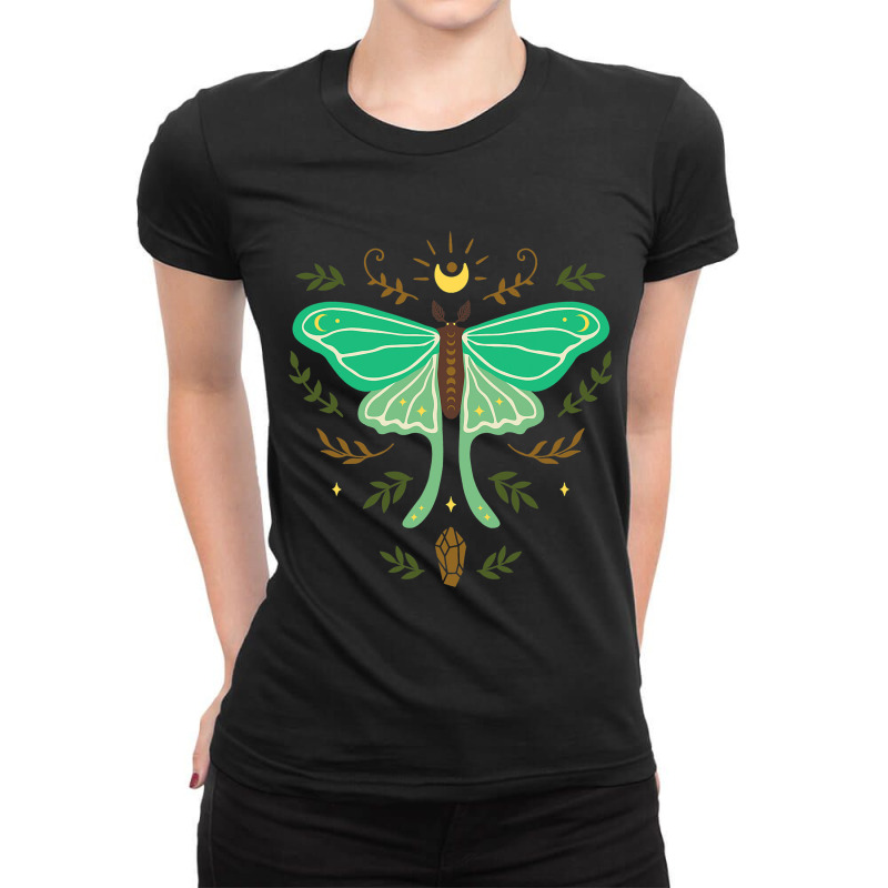 Celestial Luna Moth Boho Butterfly Moon Botanical  Ladies Fitted T-Shirt by DAVIDVASILCHUK | Artistshot