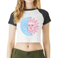 Celestial Moon Sun Line Art Minimal Artistic Aesth Raglan Crop Top | Artistshot