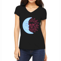 Celestial Moon Sun Line Art Minimal Artistic Aesth Women's V-neck T-shirt | Artistshot