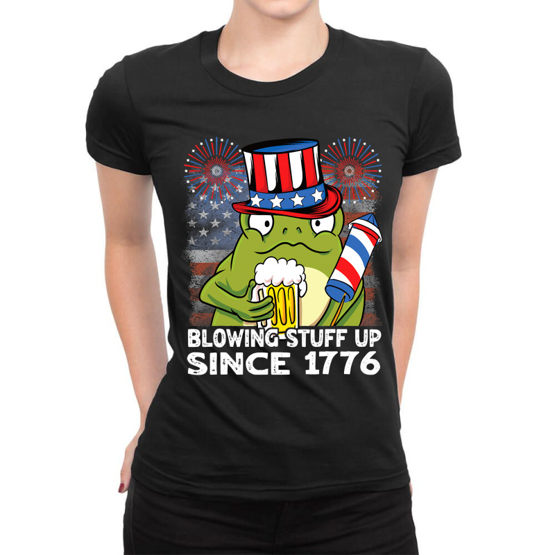 Blowing Stuff Up Since 1776 Funny 4th Of July Frog Ladies Fitted T-Shirt by BasiCali | Artistshot