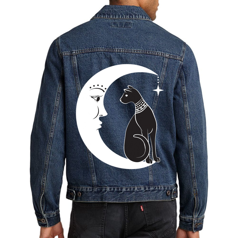 Celestial Mystical Black Cat Familiar Pagan Witchc Men Denim Jacket by BasiCali | Artistshot