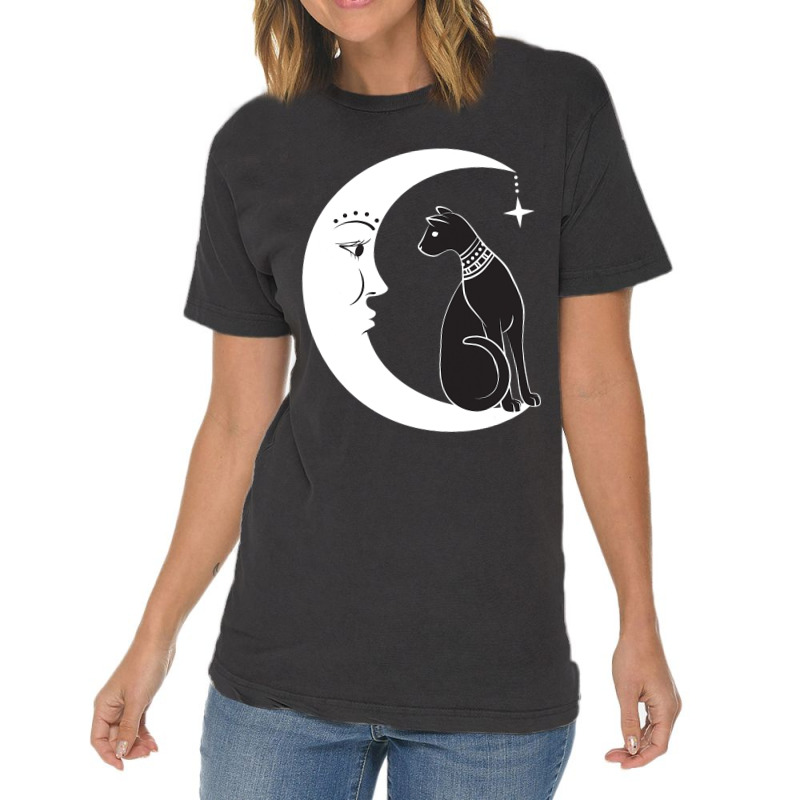 Celestial Mystical Black Cat Familiar Pagan Witchc Vintage T-Shirt by BasiCali | Artistshot