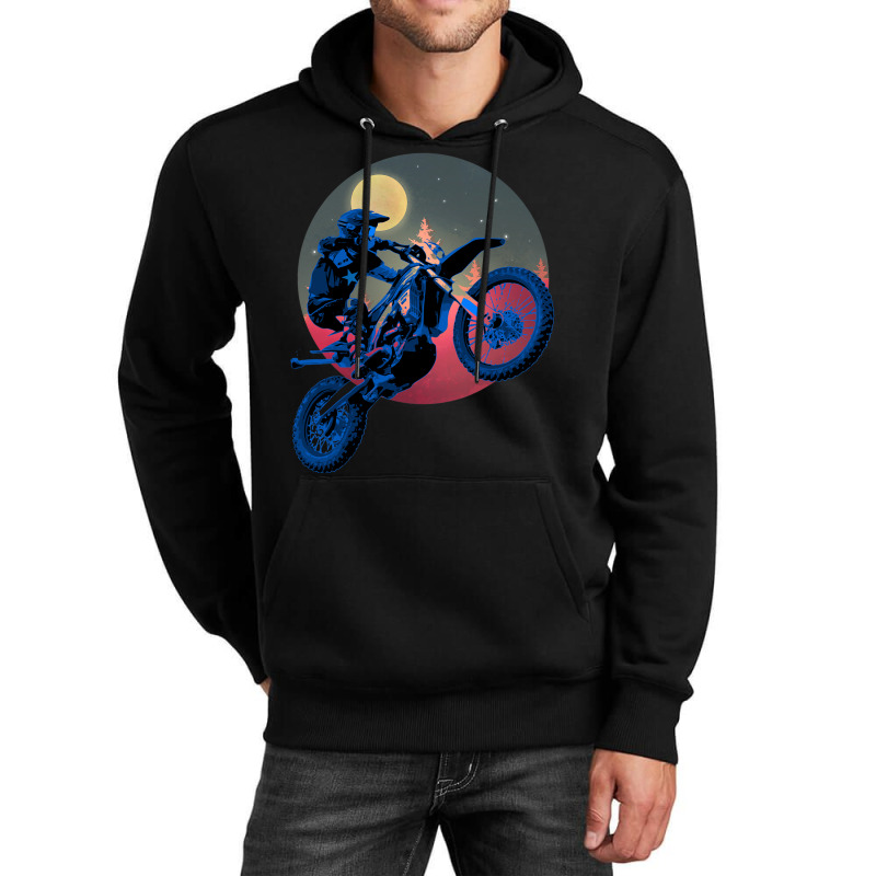 Blue Dirt Bike Rider Motorbike Racer Retro Sunset  Unisex Hoodie | Artistshot