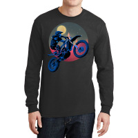 Blue Dirt Bike Rider Motorbike Racer Retro Sunset  Long Sleeve Shirts | Artistshot