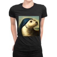 A Sea Otter With A Pearl Earring Vermeer Funny Art Ladies Fitted T-shirt | Artistshot