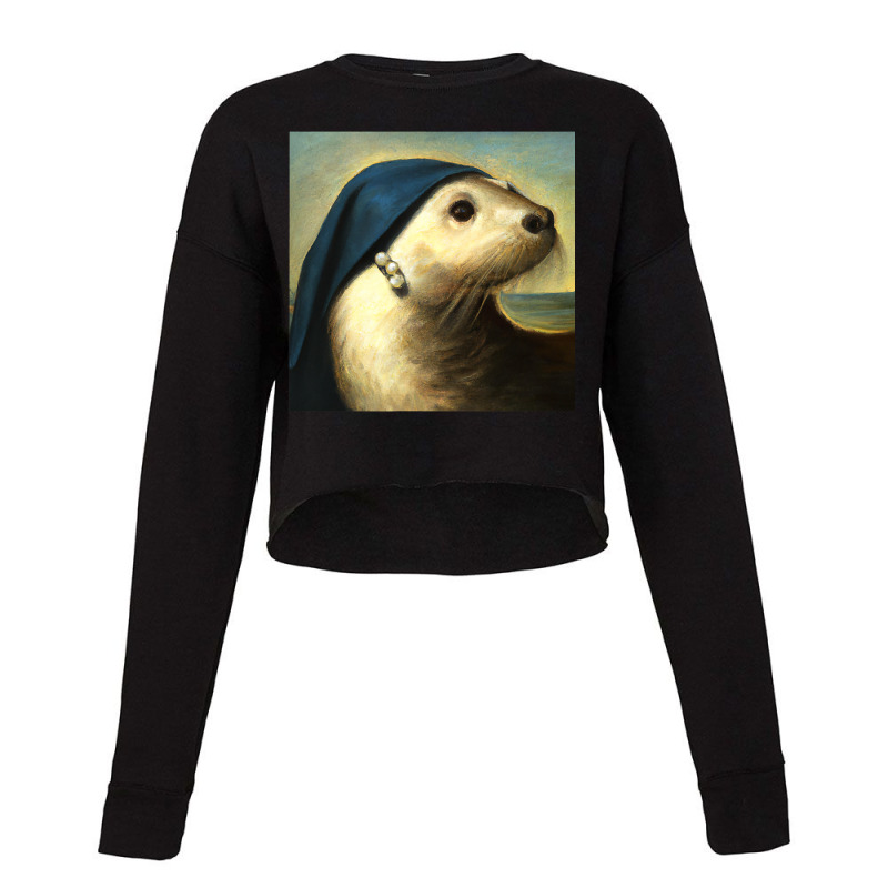 A Sea Otter With A Pearl Earring Vermeer Funny Art Cropped Sweater by JuditHanley | Artistshot