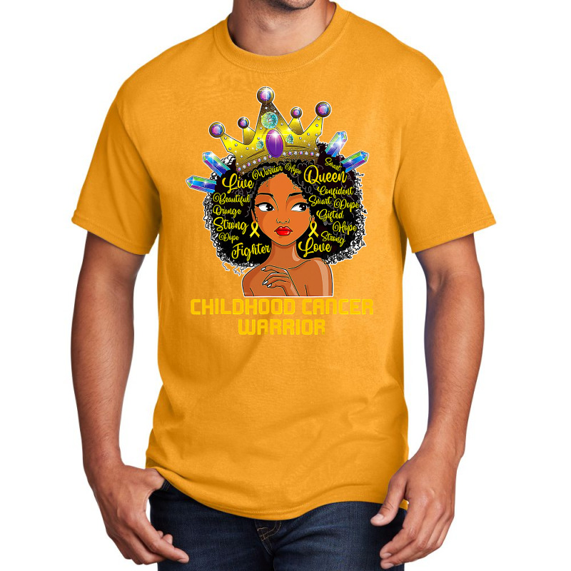 Childhood Cancer Awareness Warrior Black Princess Afro Kids 381 Basic T-shirt by peafowl | Artistshot