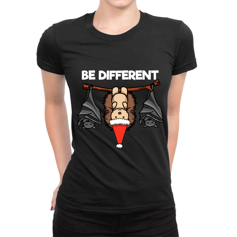 Be Different Hanging Santa Hedgehog With Sleeping  Ladies Fitted T-Shirt by Regorgeous | Artistshot