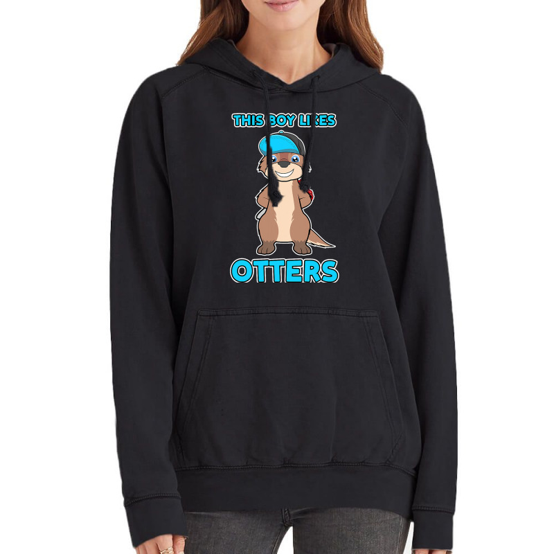 Boy Likes Otters Cool Quote Sea Otter Forest Anima Vintage Hoodie | Artistshot