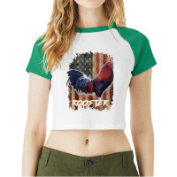 Rooster  Cock Fight Us Flag Raglan Crop Top | Artistshot