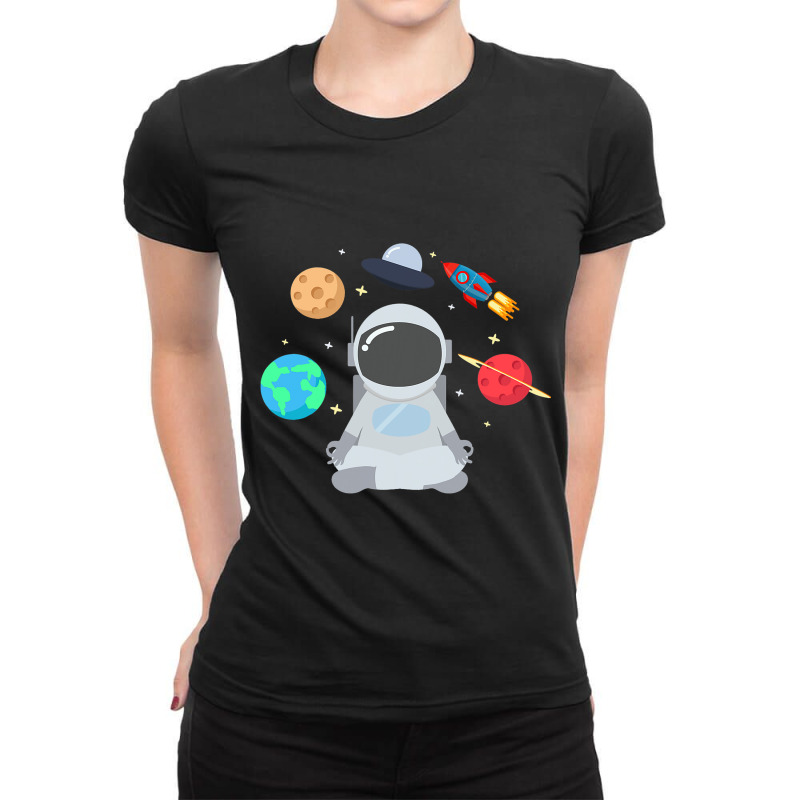 Astronaut Mediation In Space Featuring Moon Mars E Ladies Fitted T-Shirt by Vibrantora | Artistshot