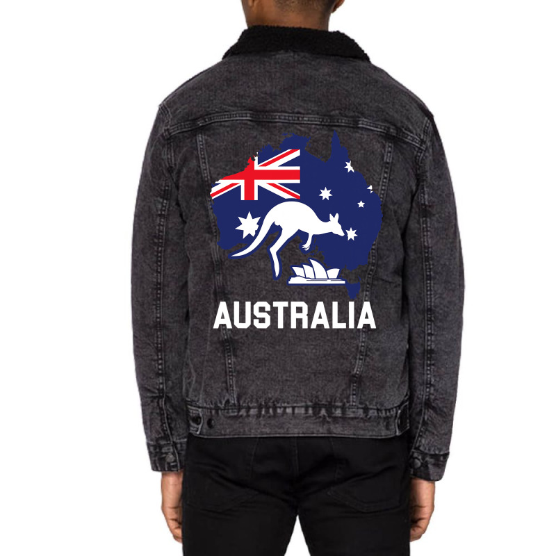 Australia Country Map Australian Kangaroo Melbourn Unisex Sherpa-lined Denim Jacket | Artistshot