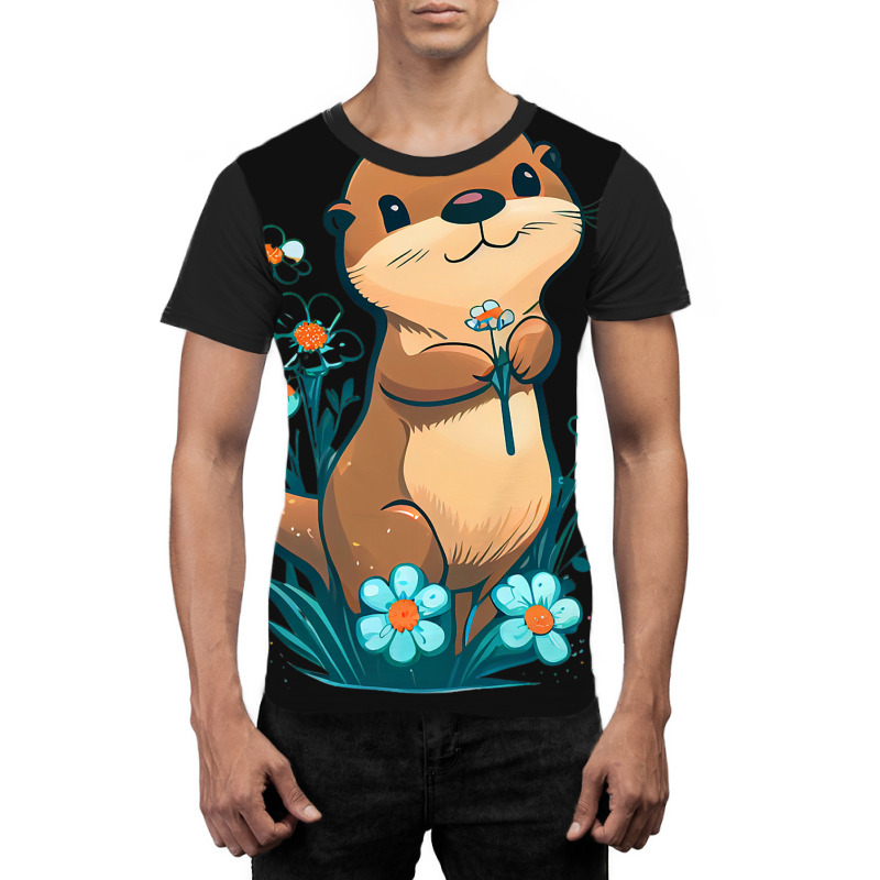 Baby Otter Flowers Otter Graphic T-shirt | Artistshot