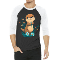 Baby Otter Flowers Otter 3/4 Sleeve Shirt | Artistshot