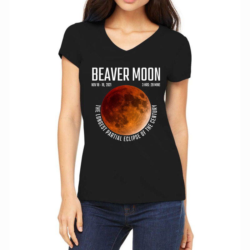 Beaver Moon The Longest Partial Lunar Eclipse Women's V-Neck T-Shirt by NariahPringle | Artistshot