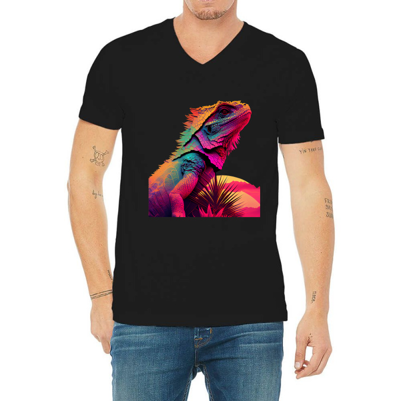 Bearded Dragon Pogona Lizard Vaporwave V-neck Tee | Artistshot