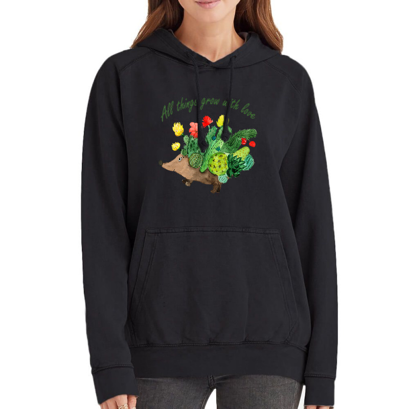 All Things Grow With Love Hedgehog Garden Cactus B Vintage Hoodie by AbubakrCantor | Artistshot