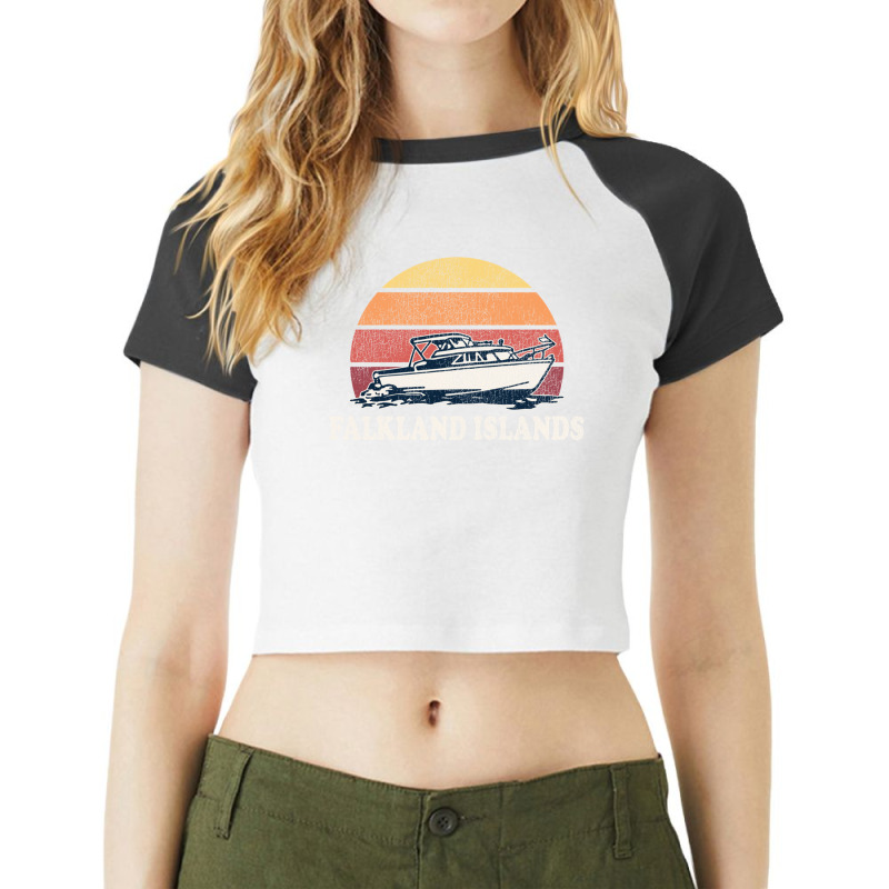 Falkland Islands Vintage Boating 70s Retro Boat Design Long Sleeve Raglan Crop Top by WarrenERand | Artistshot