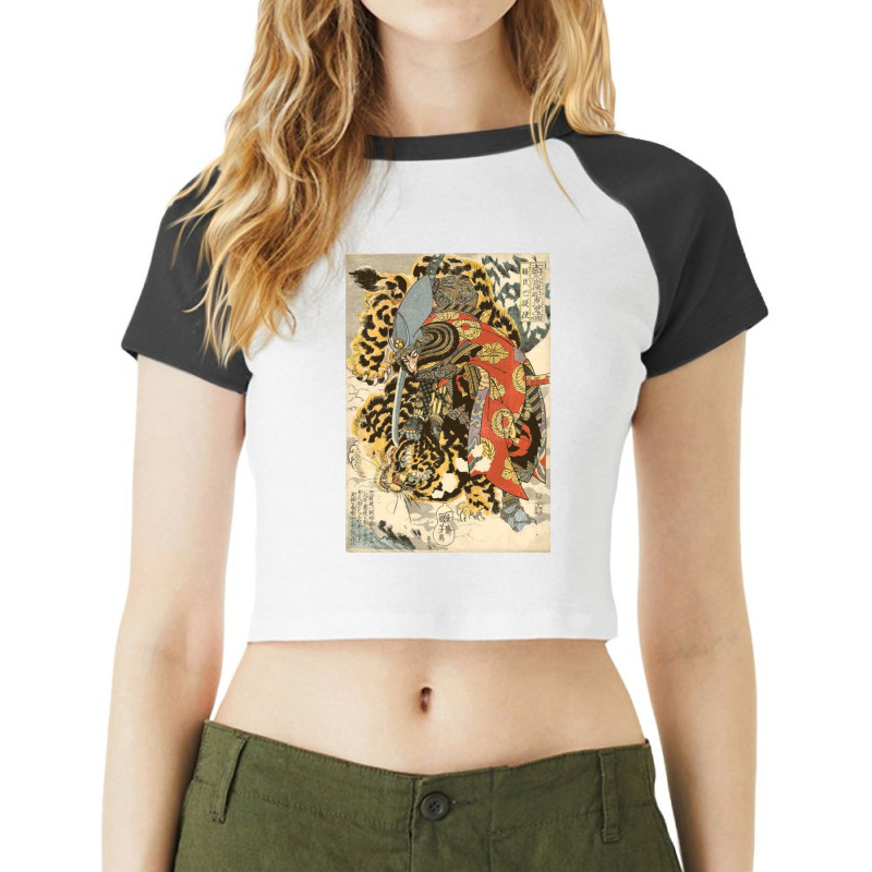 Japanese Samurai General Fighting Tiger Artwork Raglan Crop Top by femalesbaubles | Artistshot