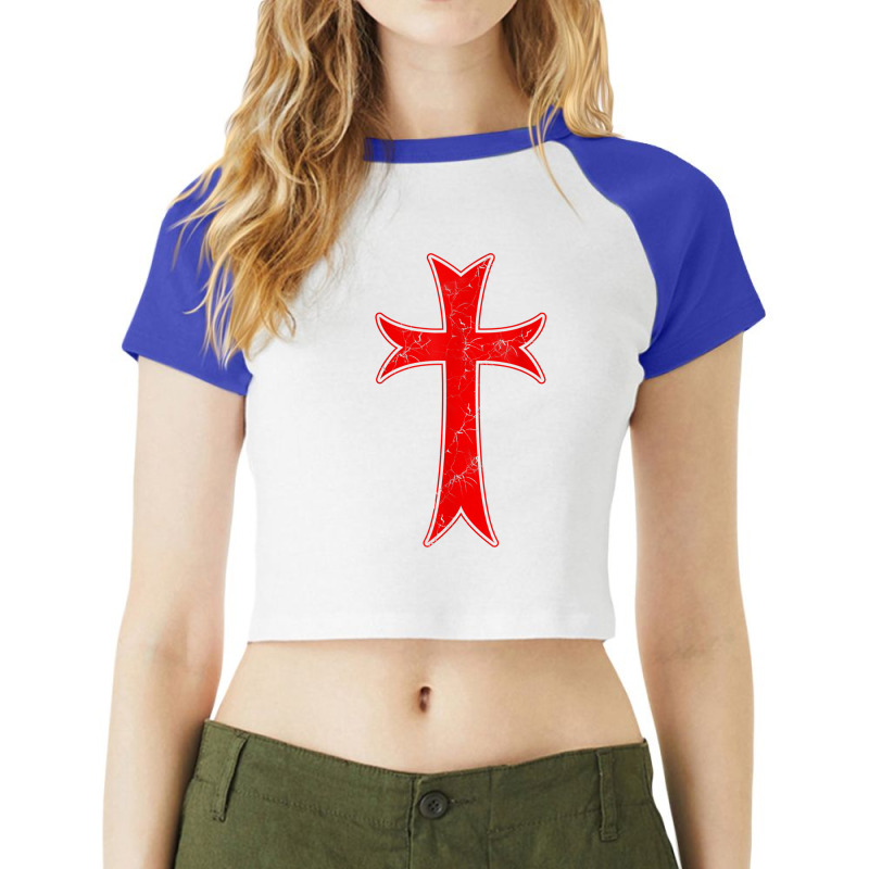 Knights Templar Crusader Distressed Cross Medieval Ring Raglan Crop Top | Artistshot