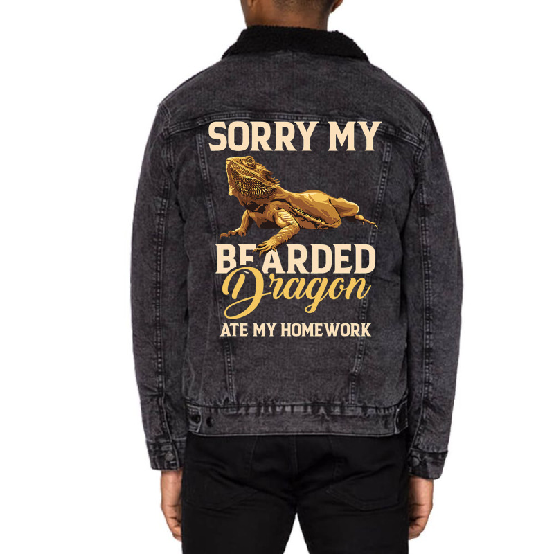 Bearded Dragon Cute Lizard Beardie Ate My Homework Unisex Sherpa-lined Denim Jacket | Artistshot