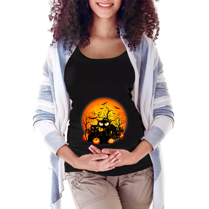 Black Cats Full Moon Halloween Costume Pumpkin Bat Maternity Scoop Neck T-shirt by CalliopeEasley | Artistshot