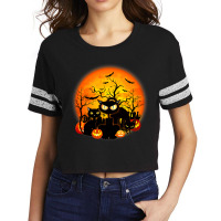 Black Cats Full Moon Halloween Costume Pumpkin Bat Scorecard Crop Tee | Artistshot