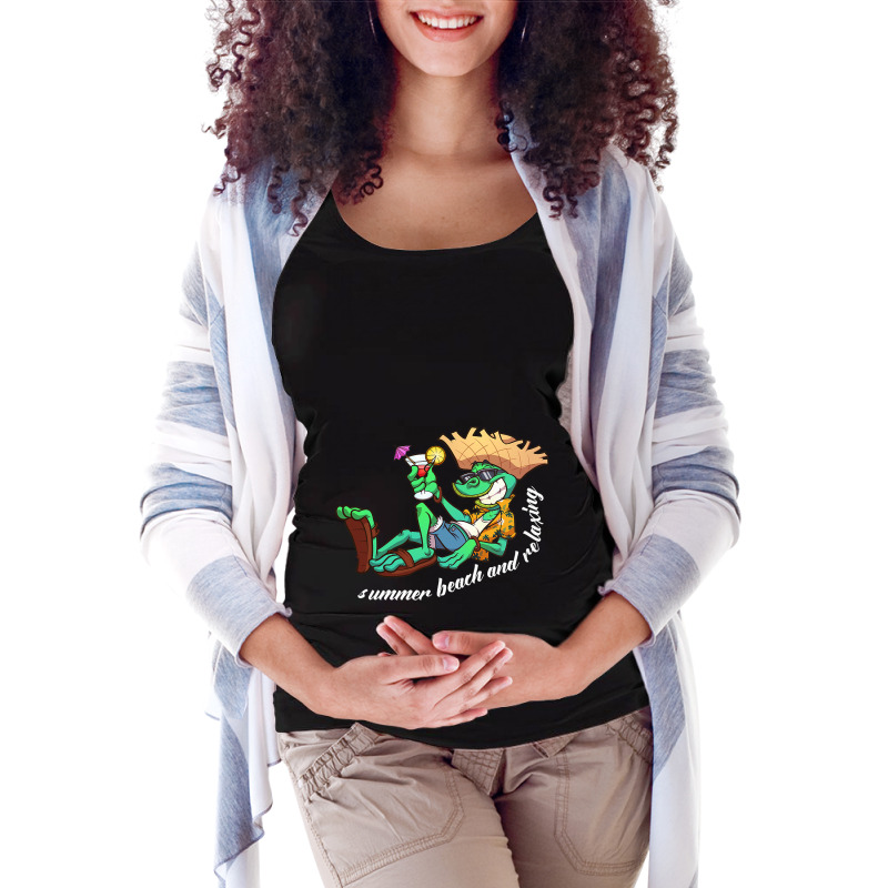 Cartoon Cute Iguana On The Summer Beach With Cockt Maternity Scoop Neck T-shirt by TrulyEnjoy | Artistshot