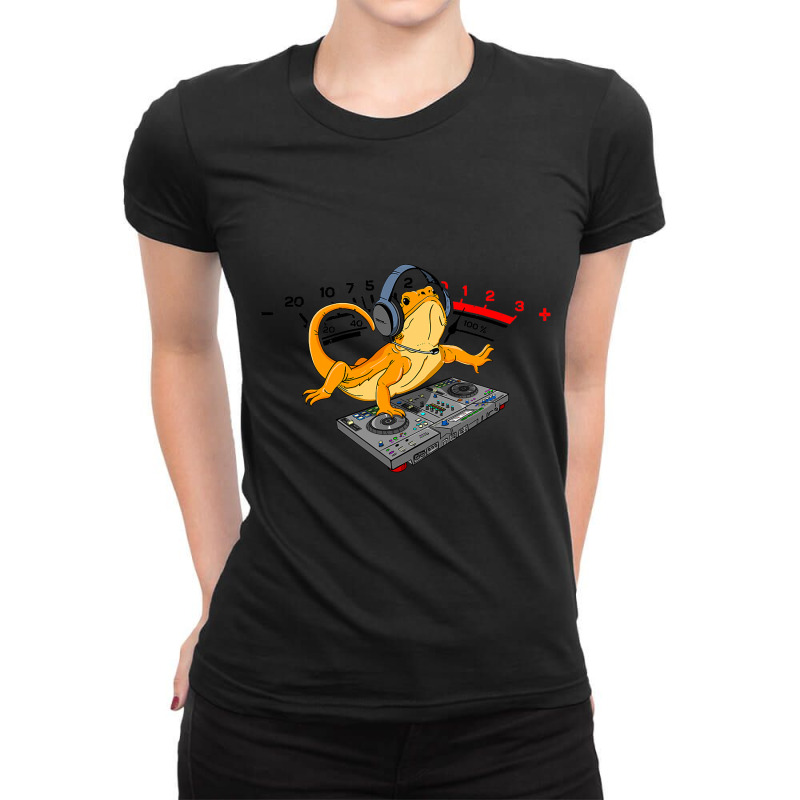 Bearded Dragon Dj Sound Tech Headphone Music Lizar Ladies Fitted T-Shirt by AnabelCulp | Artistshot