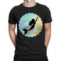 Black Mermaid Silhouette On Rainbow Scales T-shirt | Artistshot