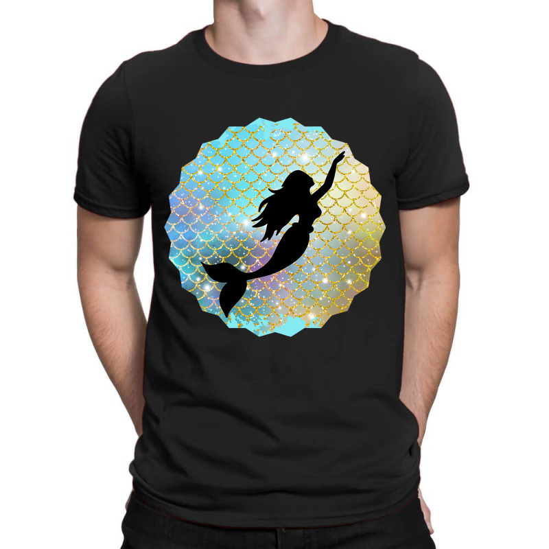 Black Mermaid Silhouette On Rainbow Scales T-shirt | Artistshot