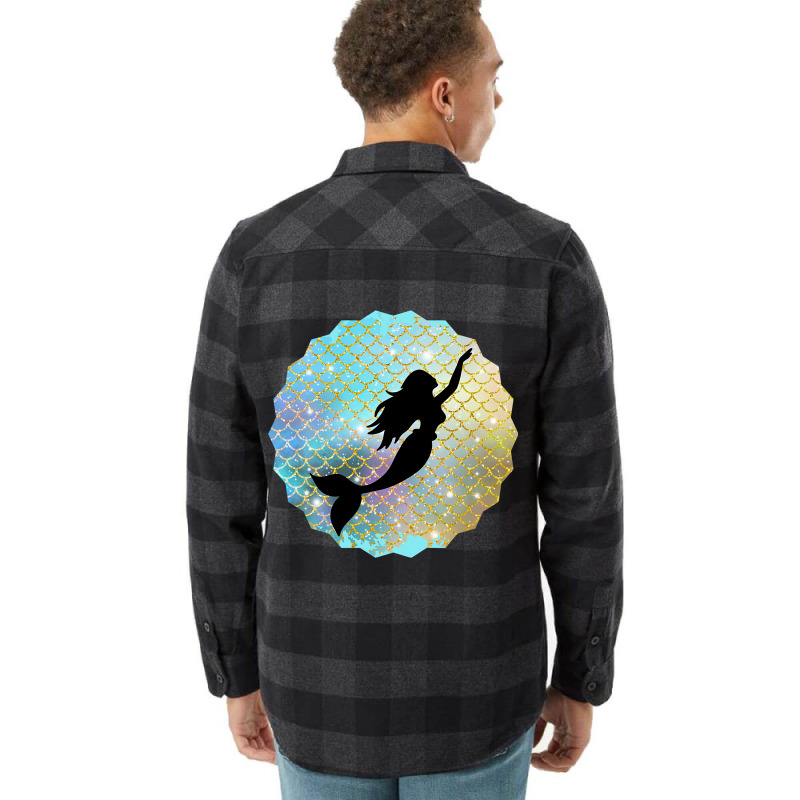 Black Mermaid Silhouette On Rainbow Scales Flannel Shirt | Artistshot