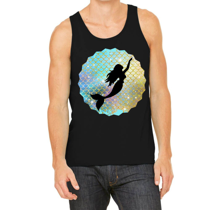 Black Mermaid Silhouette On Rainbow Scales Tank Top | Artistshot