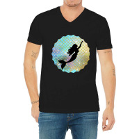 Black Mermaid Silhouette On Rainbow Scales V-neck Tee | Artistshot