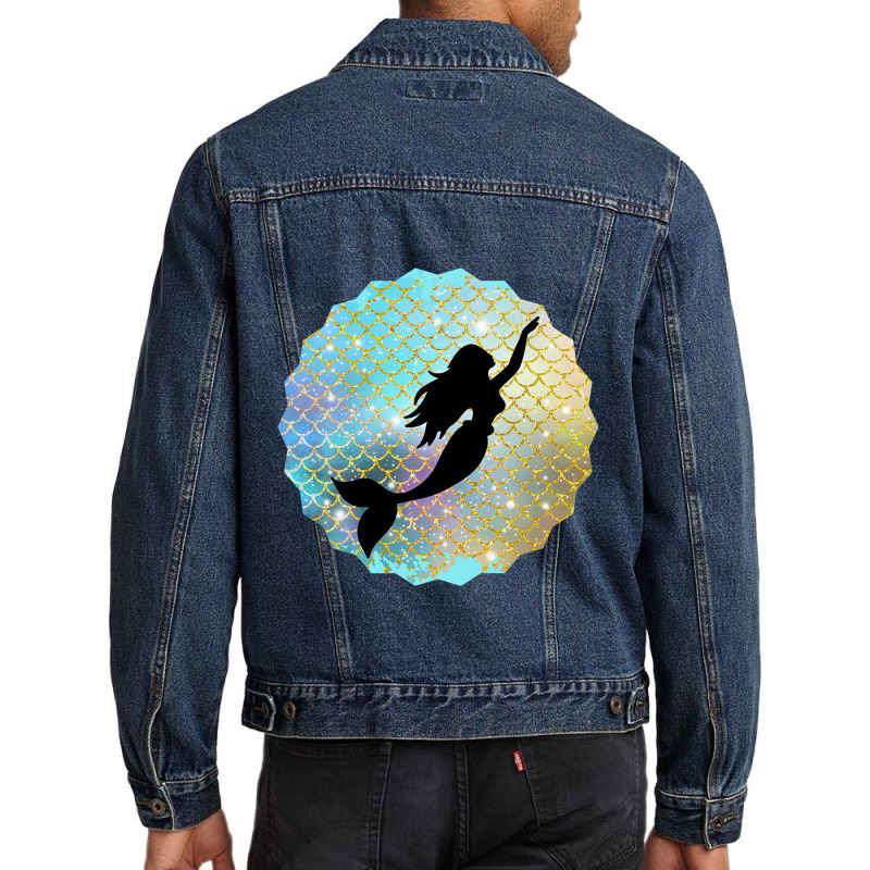 Black Mermaid Silhouette On Rainbow Scales Men Denim Jacket | Artistshot