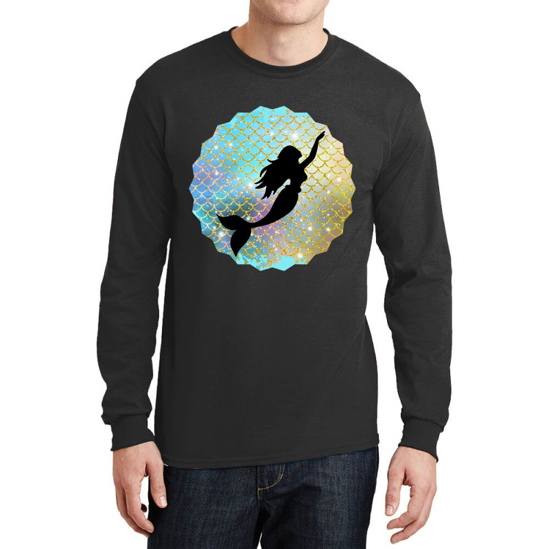 Black Mermaid Silhouette On Rainbow Scales Long Sleeve Shirts | Artistshot