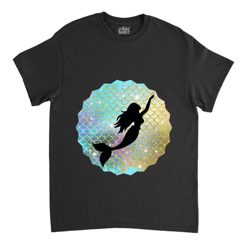 Black Mermaid Silhouette On Rainbow Scales Classic T-shirt | Artistshot