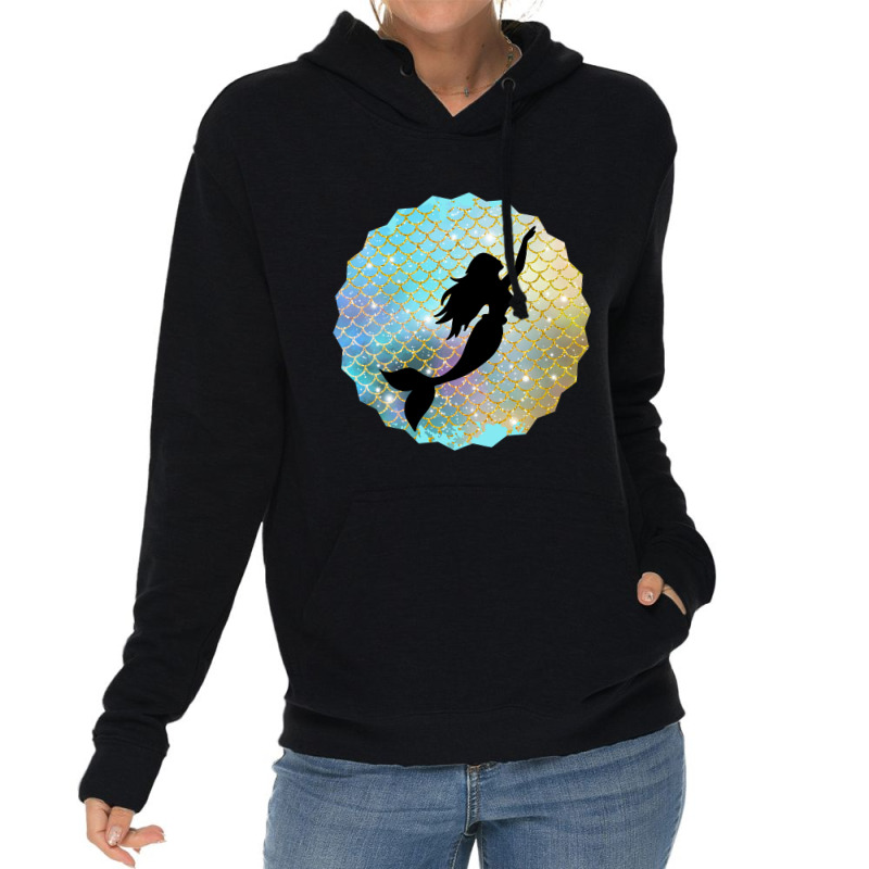 Black Mermaid Silhouette On Rainbow Scales Lightweight Hoodie | Artistshot