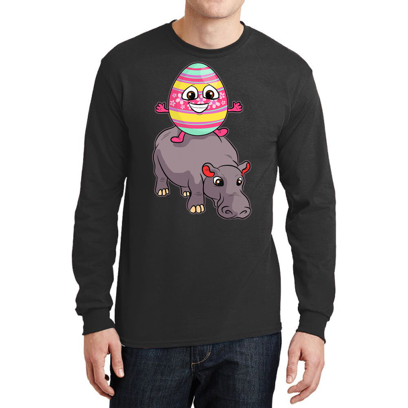 Easter Egg Riding Hippo Easter Day Cute Hippopotam Long Sleeve Shirts | Artistshot