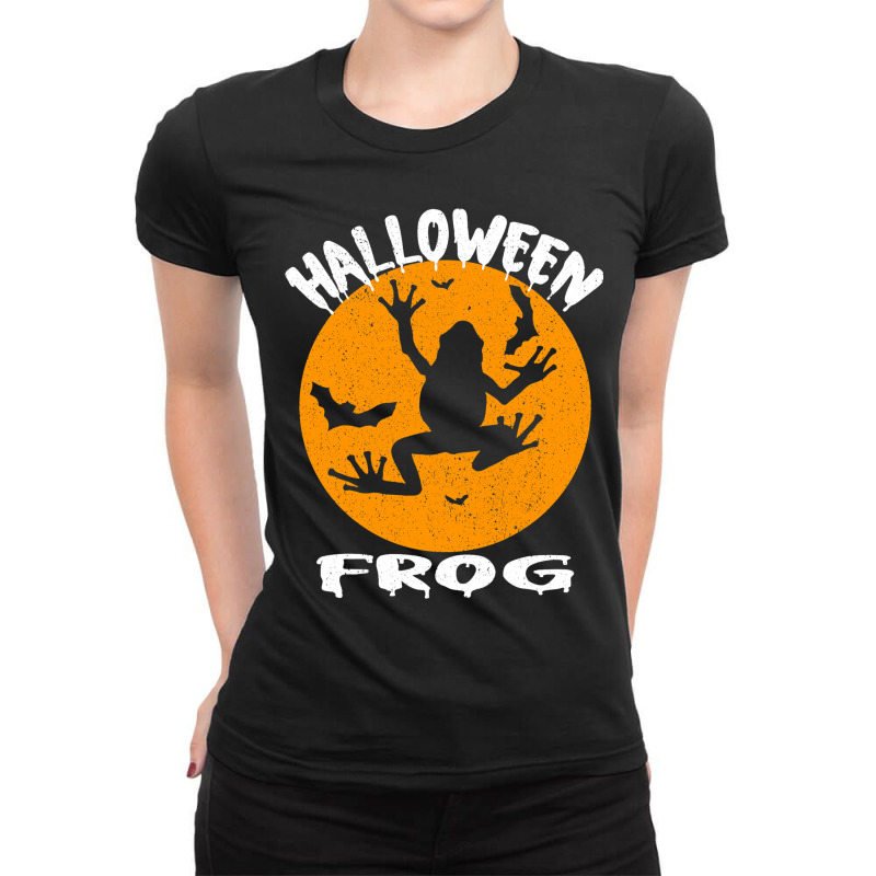 Frog And Bats Moon Scary Animals Funny Halloween C Ladies Fitted T-Shirt by YadrielCarballo | Artistshot