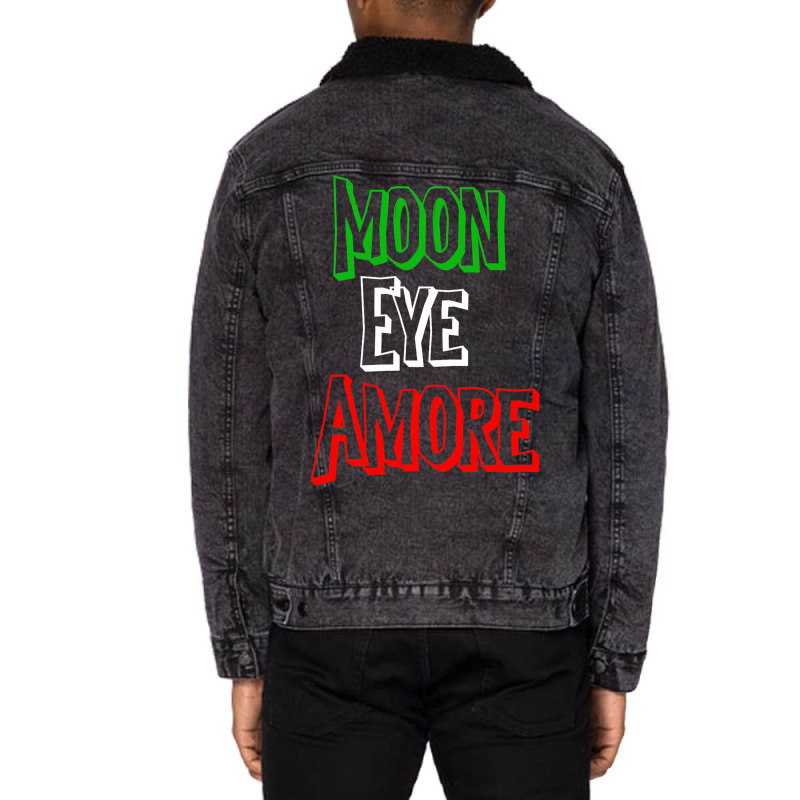 Funny Amore Italian Flag Colors Moon Novelty Unisex Sherpa-Lined Denim Jacket by MadalynRatliff | Artistshot