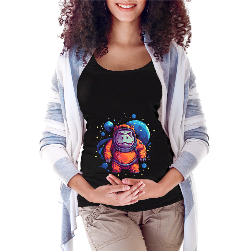 Funny Hippopotamus In Space Cute Hippo Safari Anim Maternity Scoop Neck T-shirt by AltheaCorrigan | Artistshot