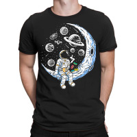 Funny Astronaut On The Moon Coffee And Donut Space T-shirt | Artistshot