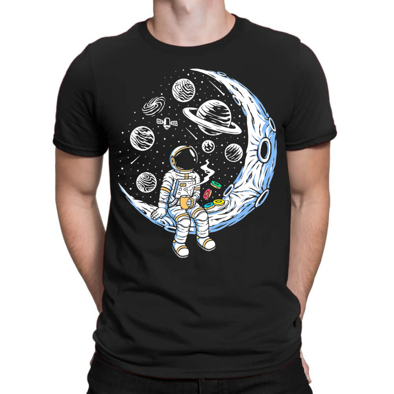 Funny Astronaut On The Moon Coffee And Donut Space T-shirt | Artistshot